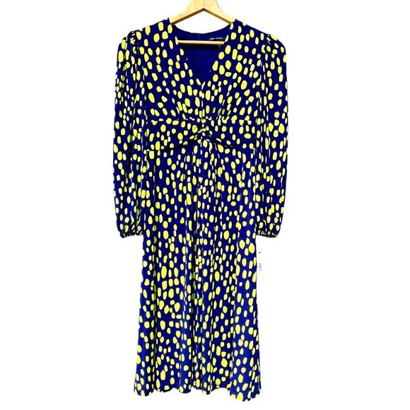 NWT MAGGY LONDON Elorin Matte Jersey Knit Bishop Sleeve Ruched Midi Dress 2 Blue - Picture 1 of 16